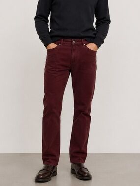 Sunwill Pants Mens 34L Burgundy Suede Feel Straight Trousers Work